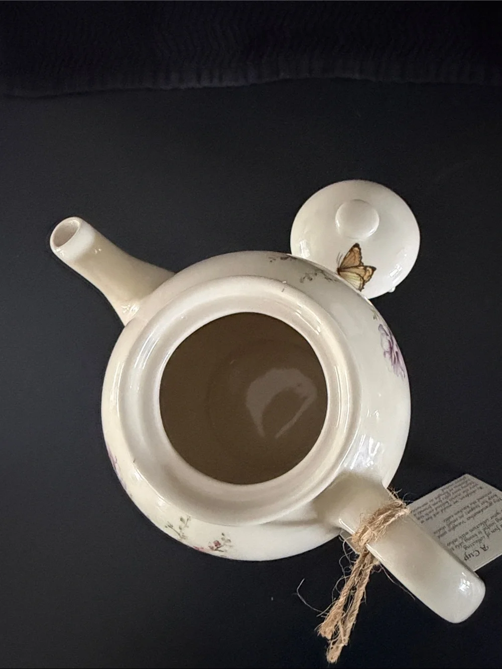 Lily Creek, Martha Vaughn, Cream Floral Vintage Teapot with Butterfly Accent